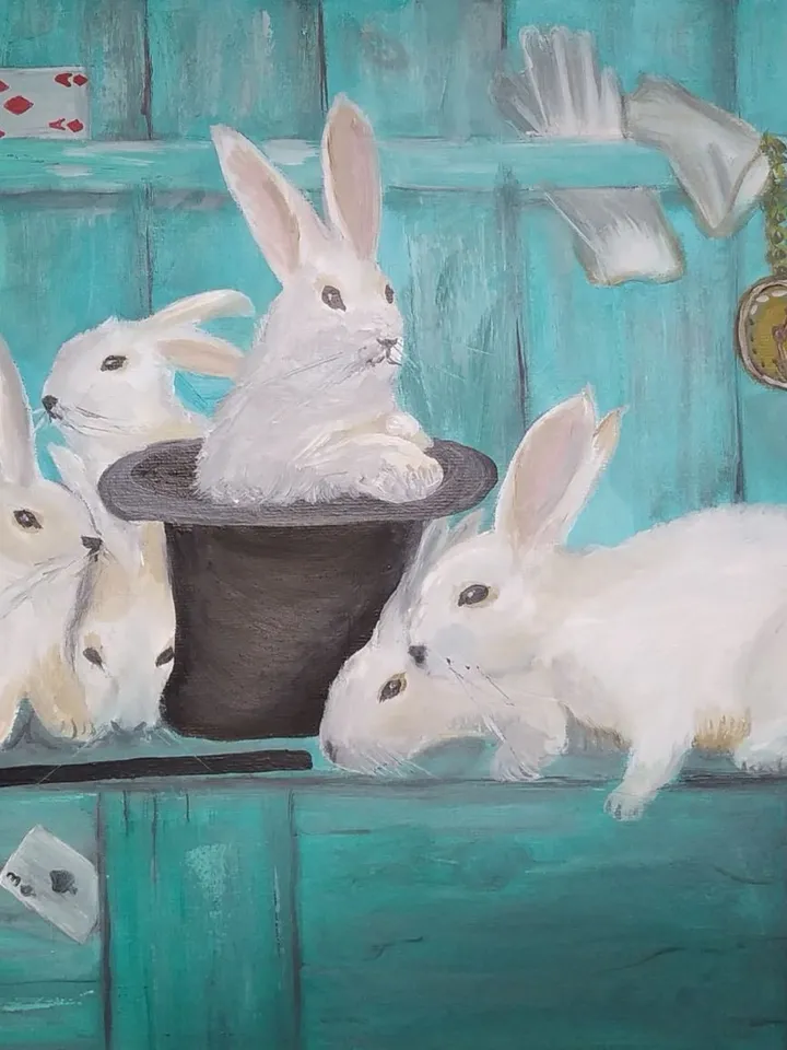 Oil painting "Magician's Rabbits", 12*16 inches (30*40 cm)