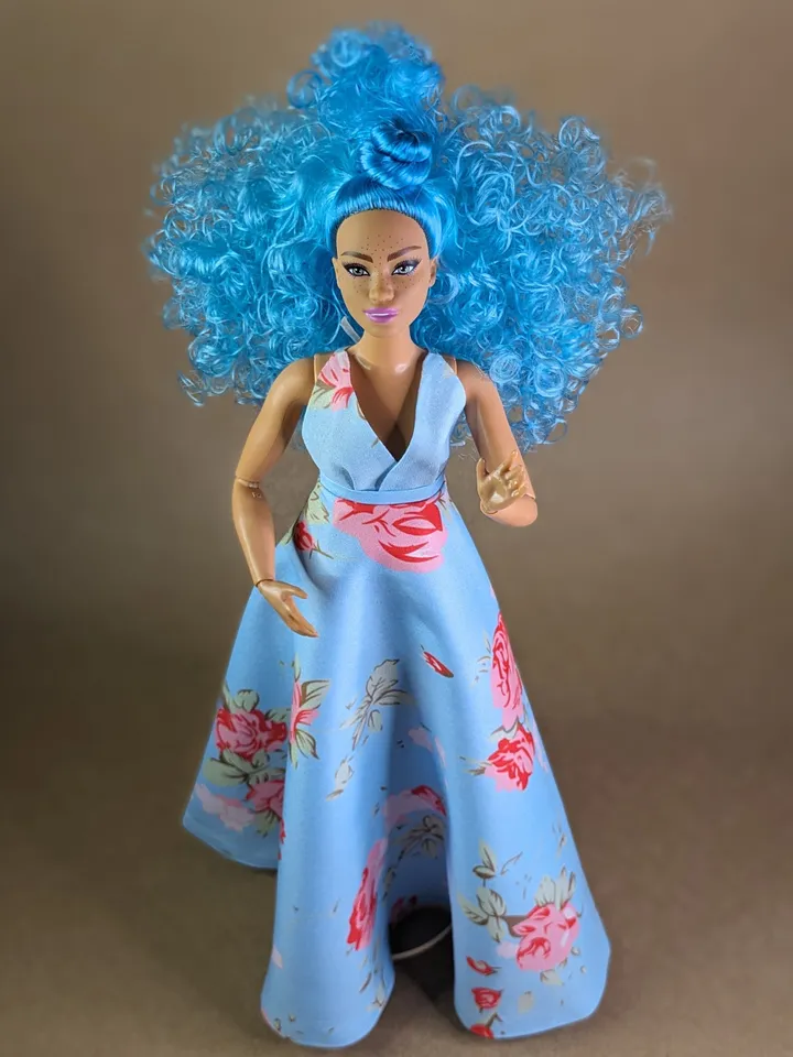 Handmade blue evening maxi dress for 1/6 scale fashion female dolls
