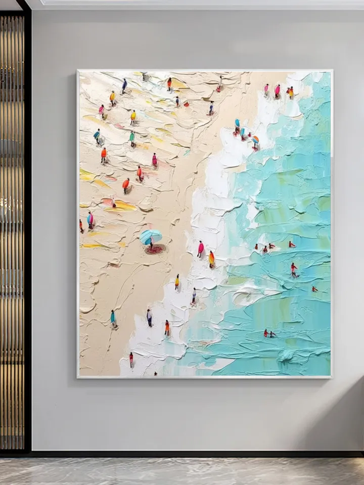 Original Beach Oil Painting On Canvas, Abstract Summer Seaside Painting, Waves and Golden Beach Painting, Living Room Wall Art, Home Decor