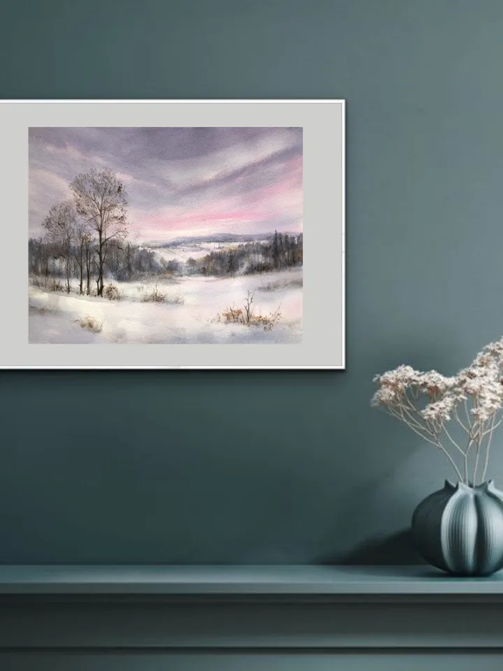 Winter Landscape Original Painting Winter Watercolor Painting