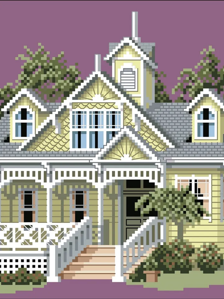 Vintage Cross Stitch Pattern Victorian House Counted Digital Download PDF