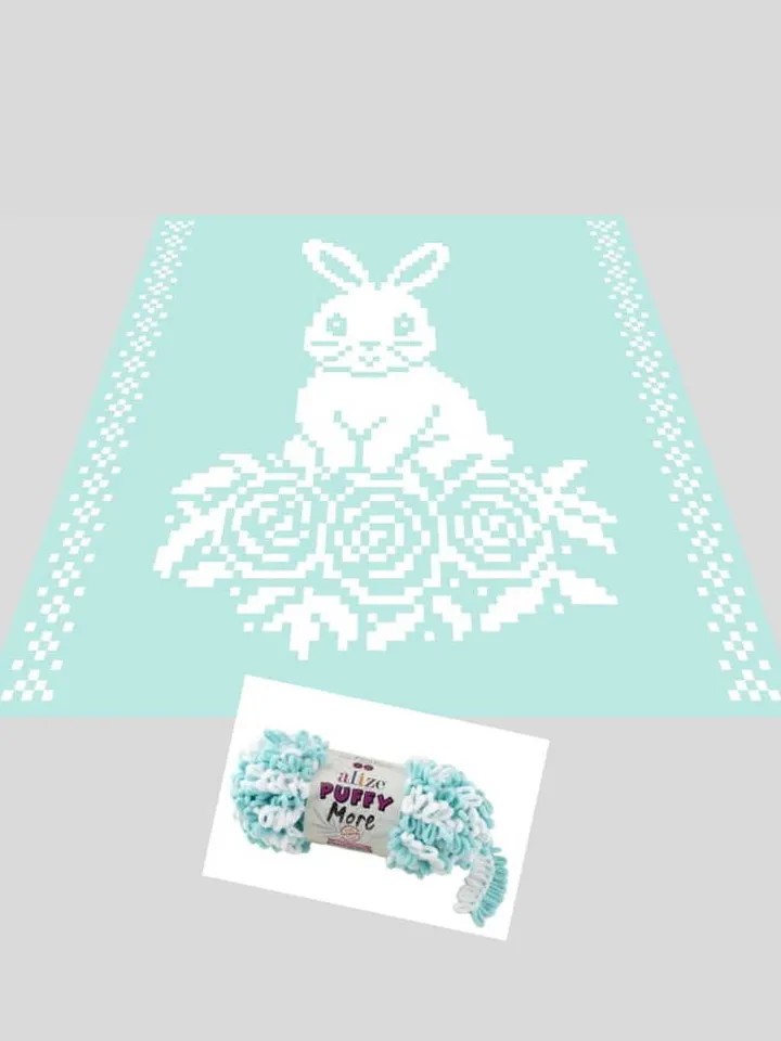 Loop yarn Finger knitted Easter Bunny blanket pattern