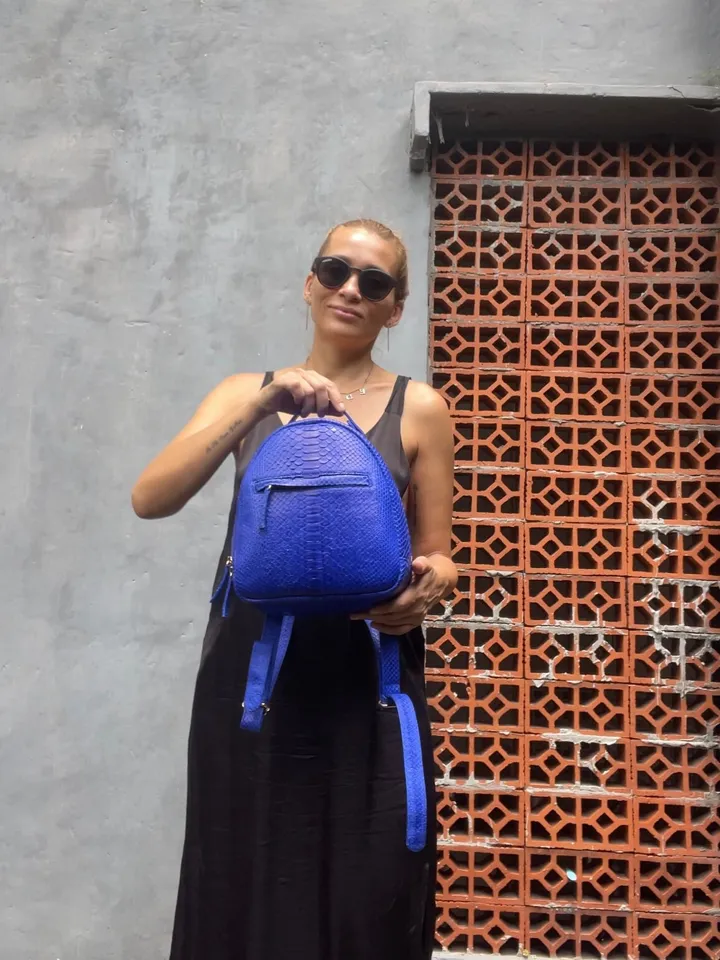 Genuine Python Skin Electric Blue Backpack | Exotic Leather Bags | Women Sport Leather BackPack | Backpack For Girls | Handmade Backpacks