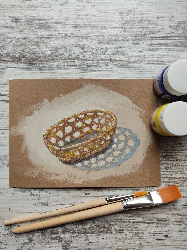 Straw Basket. Original gouache painting.