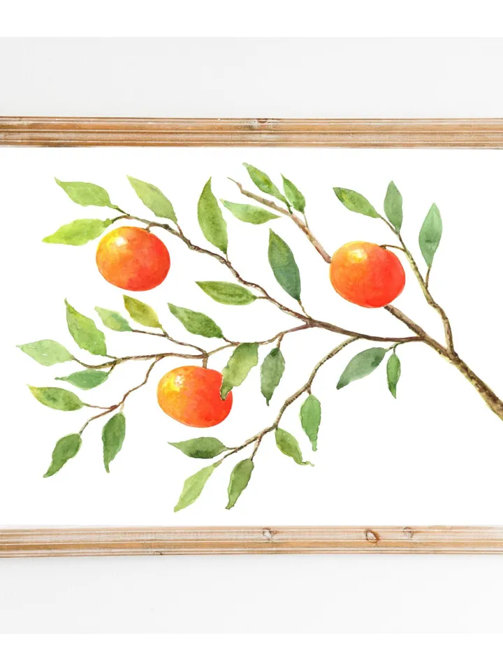 Orange Tree Art Print, Watercolor Painting, Citrus Tree, Kitchen Decor, Plant Wall Art, Fruit Art Print, Orange Tree, Vintage Fruit Trees