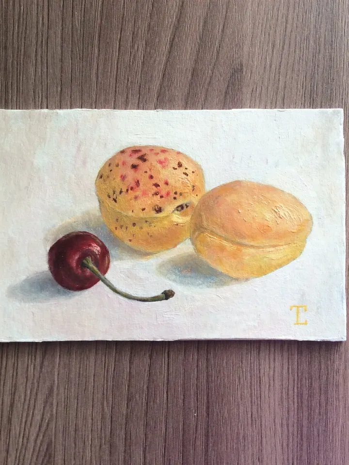 "Apricots with cherry" artwork oil painting original wall art stilllife fruit picture