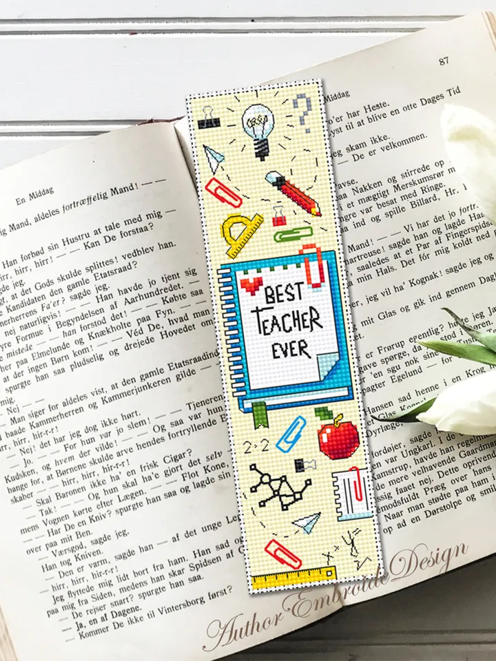 Teacher bookmark cross stitch pattern PDF download Best teacher ever, Handmade bookmark pattern digital PDF, Teachers day gift School #B353
