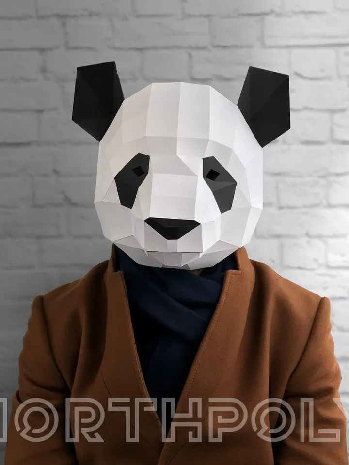 Panda Mask Papercraft, Bear, Digital Template, PDF Download, Gurko, 3D Low Poly Animal Mask, DIY Origami, Pepakura, Paper Mask, DIY Costume