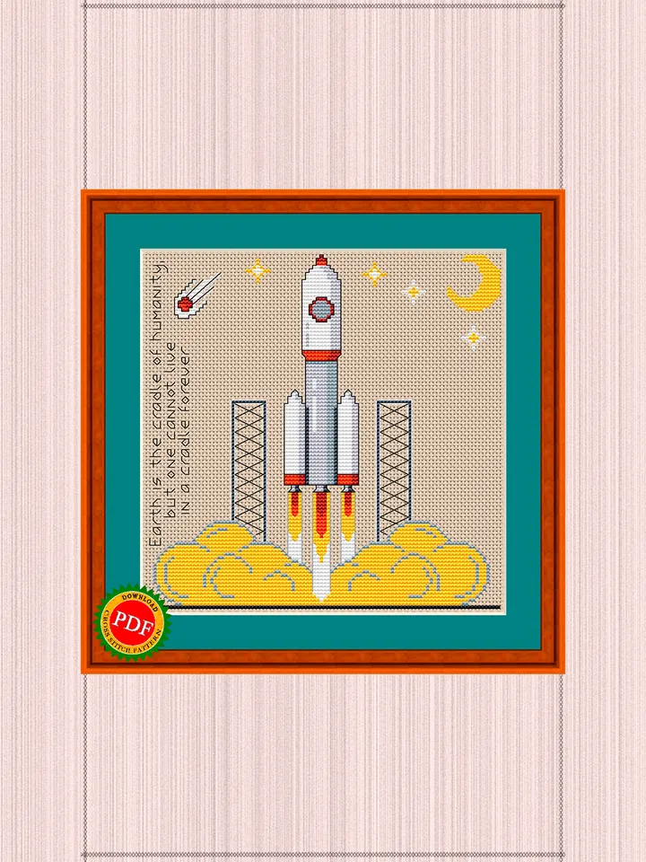 Space Rocket Cross Stitch Pattern | Rocket | Carrier Rocket