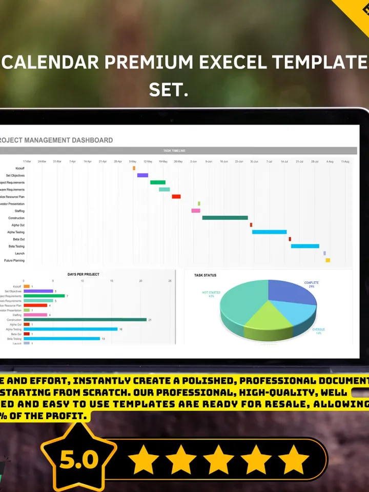 Calendar Excel Bundle Template, Monthly Weekly Daily Yearly Planner, Printable School Photo Sticker, Horizontal Calendar Spreadsheet