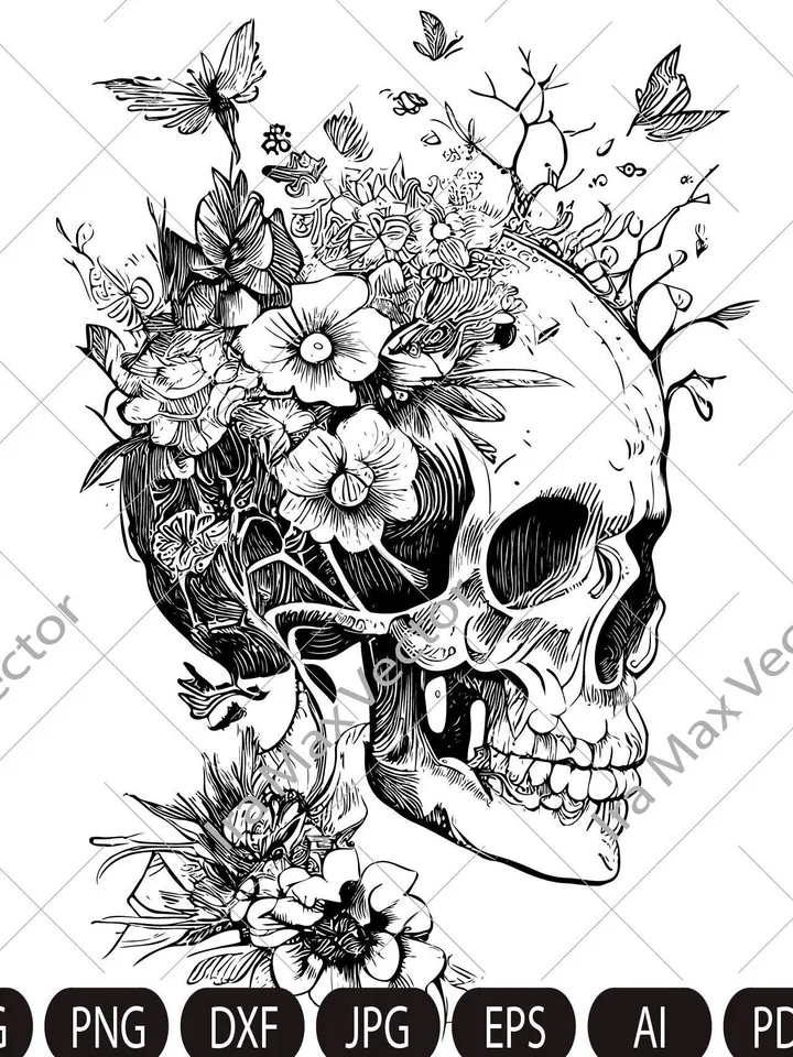 Skull svg file, Flower Skull svg, Skull cut file, Floral Skull svg file, Sugar Skull Svg file, skull flower crown, halloween, gothic, goth