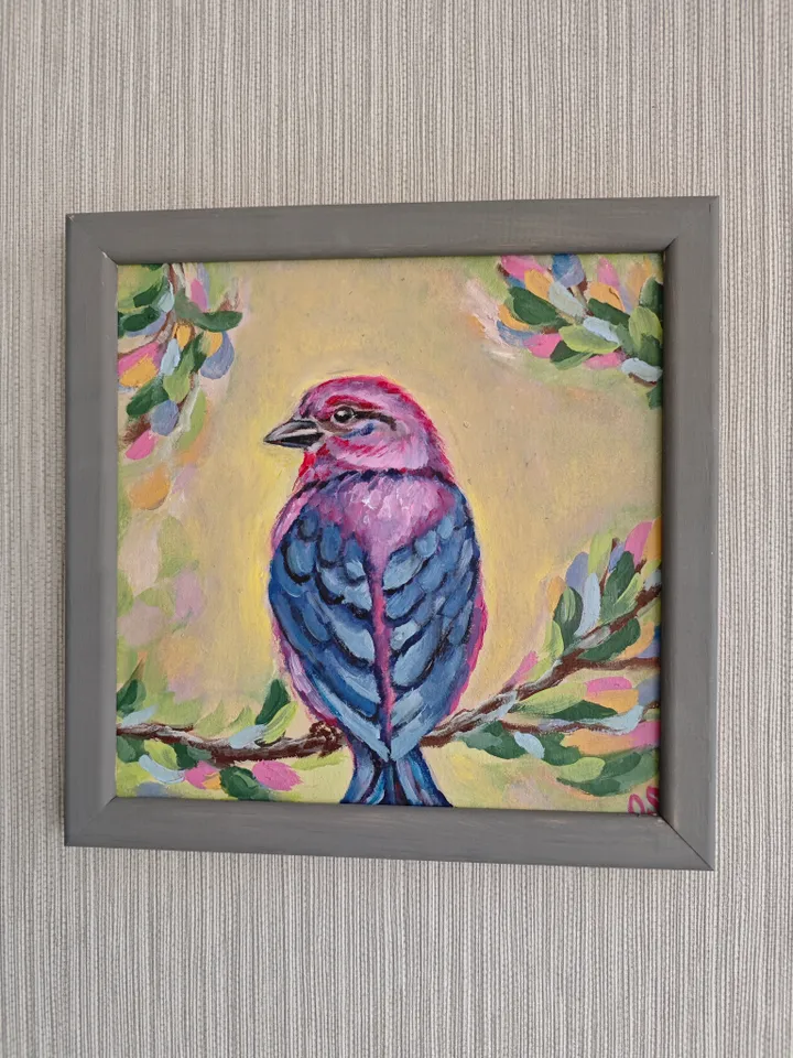 Bird Original Painting Bright Bird Original Art Animal Modern Artwork Multicolored Bird Wall Art Bright Bird Oil Painting 8x8 inches by OlgaSokolovaArt