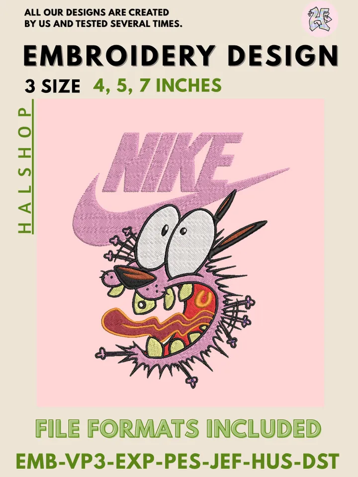 Courage the Cowardly Dog x Nike Machine Embroidery Design – Cartoon Digital Embroidery File 💀🐾
