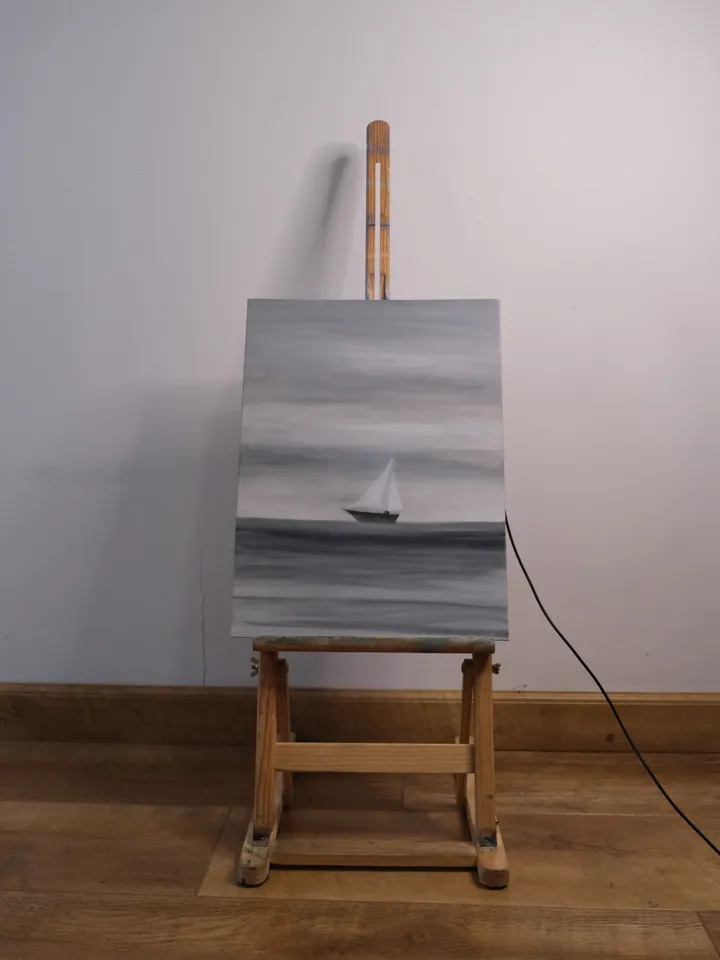 Oil Painting Lonely Sailboat Seascape Yacht Travel Sea Cruise 9x7 Inches 24x18 cm Canvas on Cardboard Minimalism Wall Decor Occasion Gift