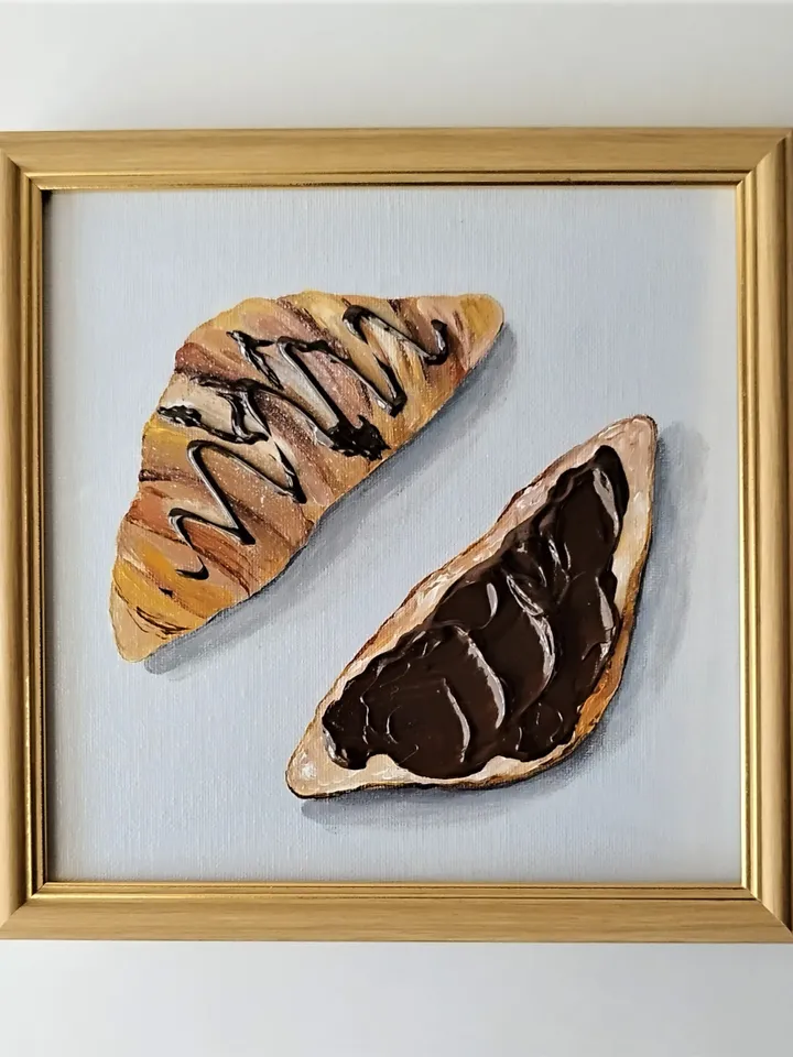 Croissant Still Life Painting | Textured Art Wall Decoration