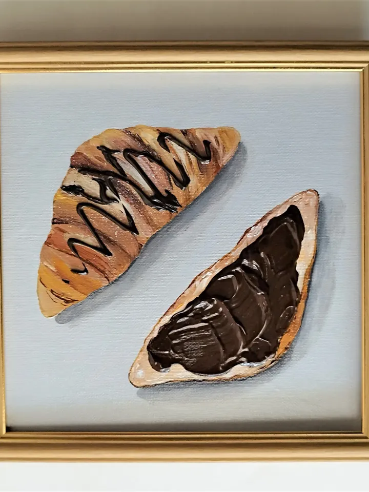 Croissant Still Life Painting | Textured Art Wall Decoration