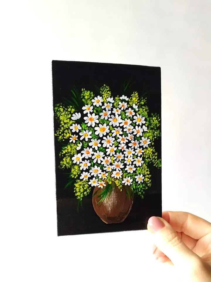 Daisies original painting, Flowers small painting, Daisies art floral wall decor