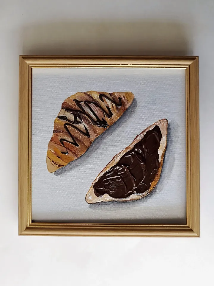 Croissant Still Life Painting | Textured Art Wall Decoration