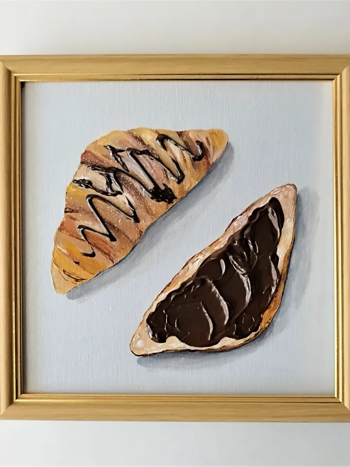 Croissant Still Life Painting | Textured Art Wall Decoration