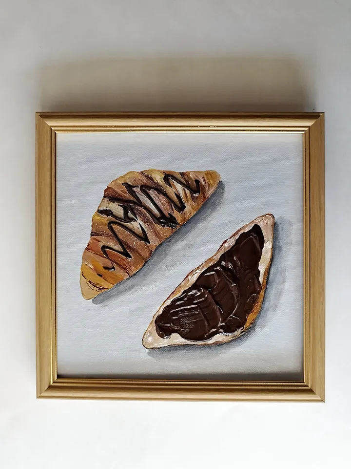Croissant Still Life Painting | Textured Art Wall Decoration