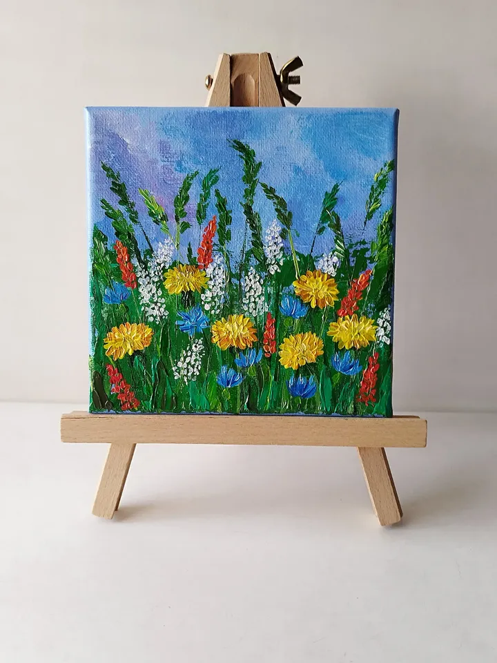 Wildflowers acrylic painting dandelion wall art impasto