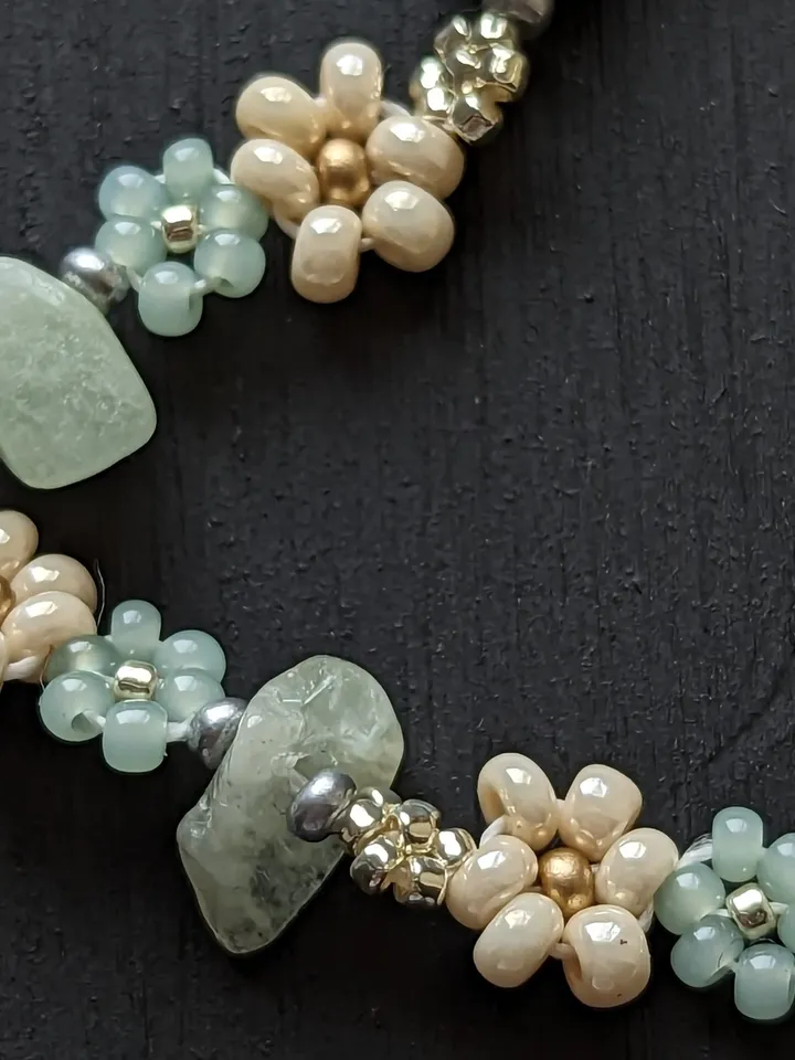 Gemstone beaded flower Bracelet for women / handmade pastel daisy bracelet silver clasp 6.5 inches FREE SHIPPING