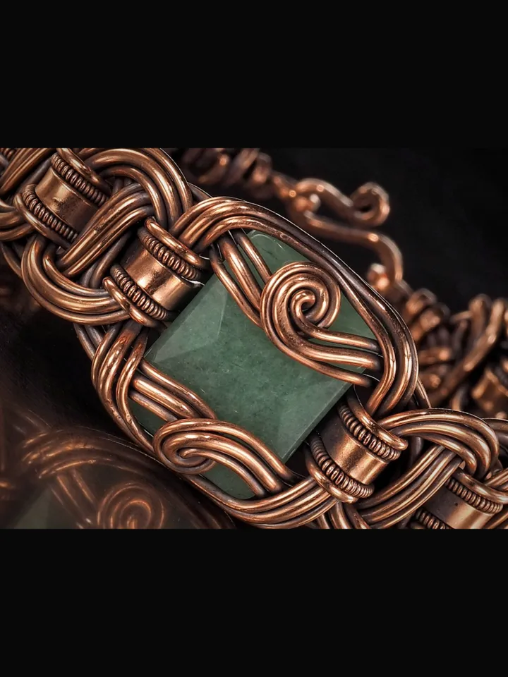 Copper wire wrapped chalcedony bracelet Unique woven copper wire bangle