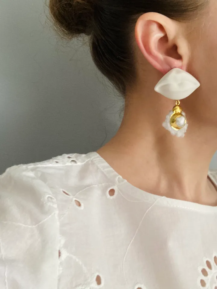 Earrings English biscuit porcelain