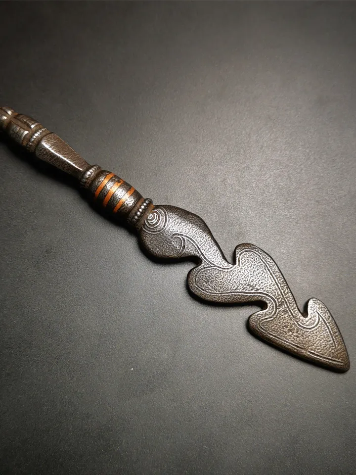Gandhanra Tibetan Amulet Kila Dagger (Dorje Phurba),Snake Spear,Dharma Ritual Altar Tool,Made of Cold Iron inlaid with Copper