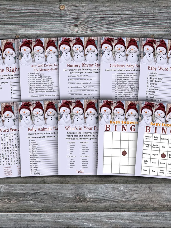 Snowman baby shower games bundle,Christmas Baby Shower games package,Fun Baby Shower Games,9 Printable Games-270
