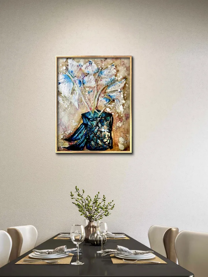 Fantasy butterflies in a vase Poster made from my original stained glass painting,unique design,home decor gift.