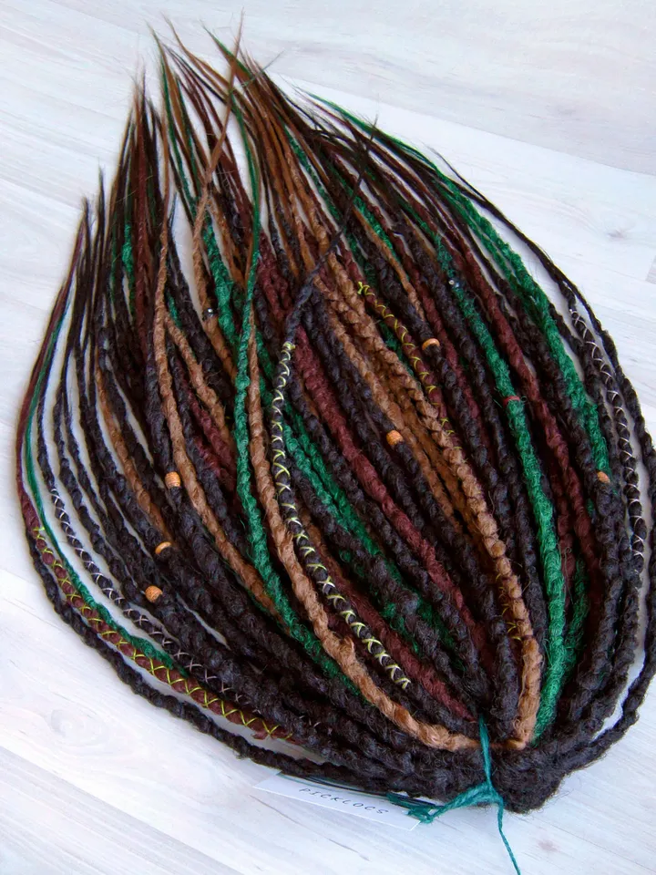 Bohemian Dreadlock Extensions Dark Brown Red Green Synthetic Faux Dreads Single or Double Ended Temporary Boho Hair Alternative