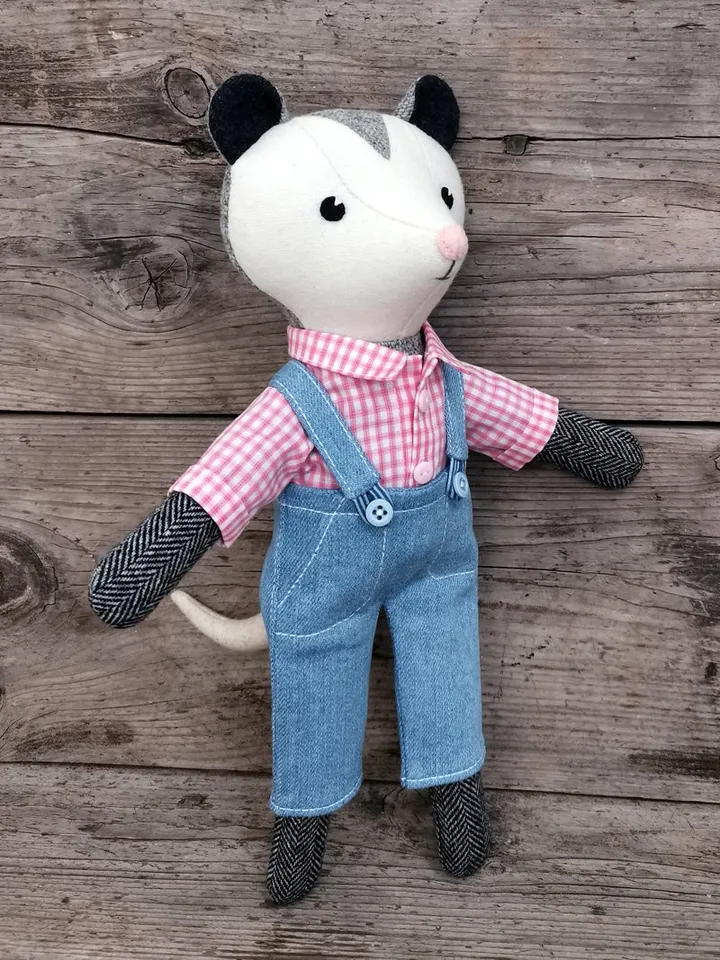 Gray possum boy, handmade plush doll, opossum stuffed toy, possum soft toy