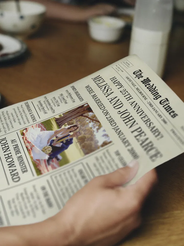 25th anniversary gift for husband, 25th anniversary gift for parents, 2000 anniversary for couples, silver anniversary newspaper for Aussie