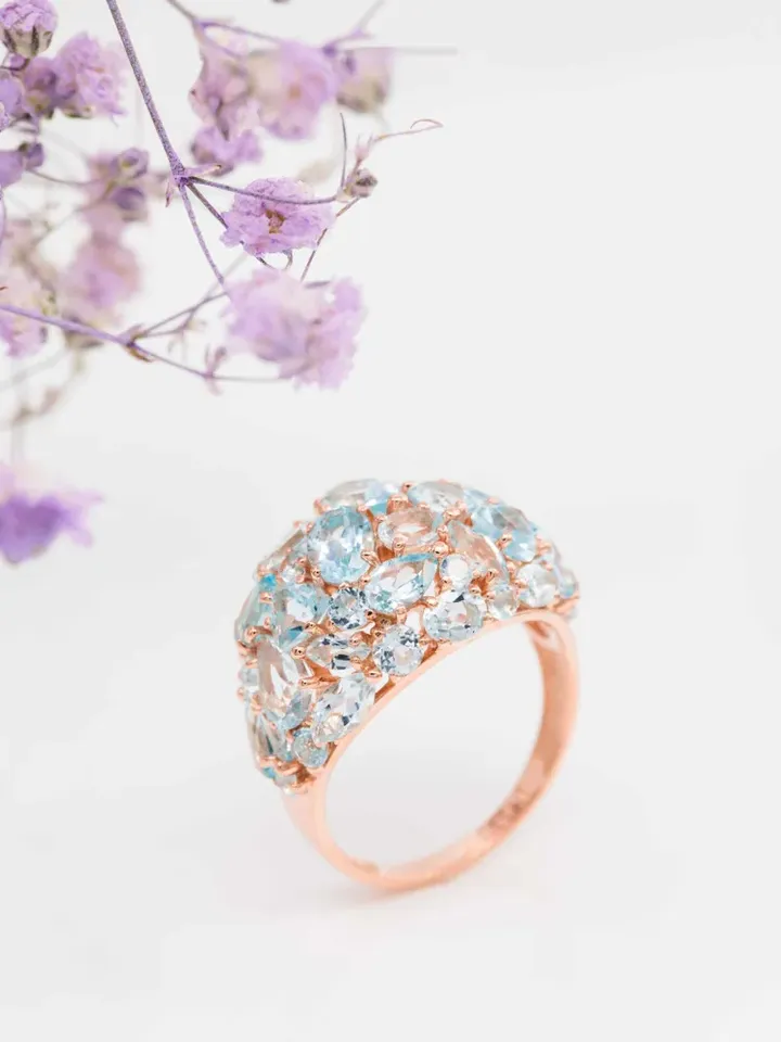 Women's ring, silver, gold plated 925 assay value, with topaz