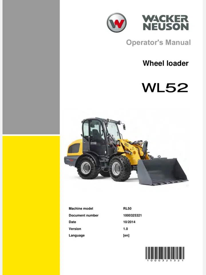 WACKER NEUSON WL52 WHEEL LOADER OPERATORS MANUAL