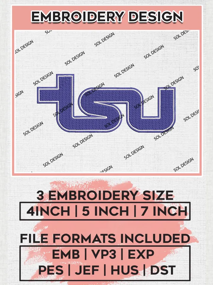 NCAA TSU Tigers Team Logo Machine Embroidery Design, NCAA Tennessee State Tigers Team Design Design files, NCAA Team Embroidery Designs, NCAA Machine Embroidery Designs, Digital Download