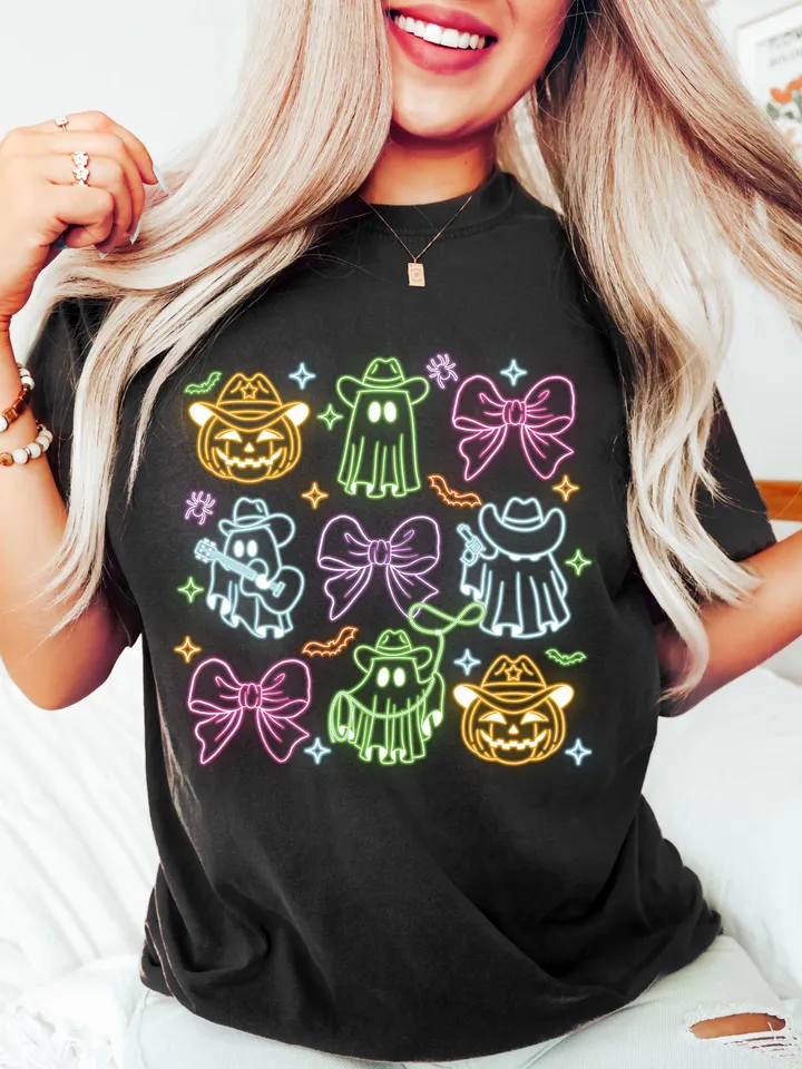 Howdy Coquette Halloween Neon Png, Halloween Ghost Neon png, Country Png, Spooky Season Png, Cowboy Ghost Png, Girly Coquette, Halloween