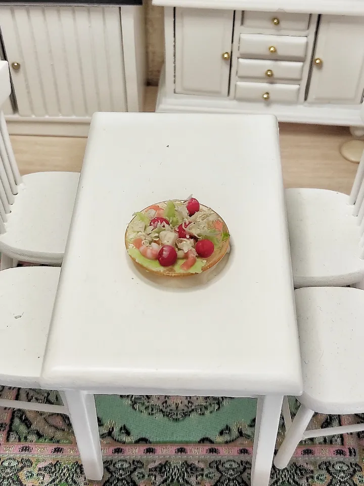 Realistic Caesar salad with shrimps - realistic salad - doll food - barbie food - food for dolls - miniature - mini food