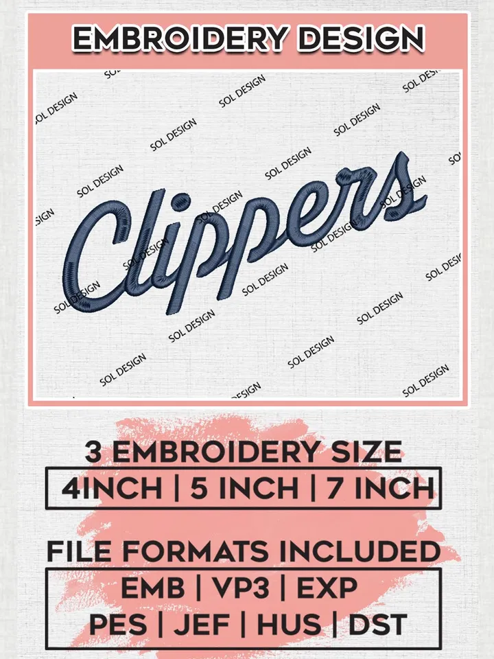 LA Clippers Word Logo Embroidery Designs, NBA Logo Embroidery Files, NBA Clippers, Machine Embroidery Design File, Instant Download, Digital Download