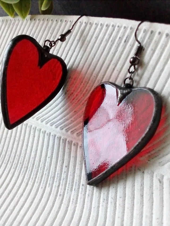 Heart stained glass earrings for Valentine day, valentines kawaii earrings