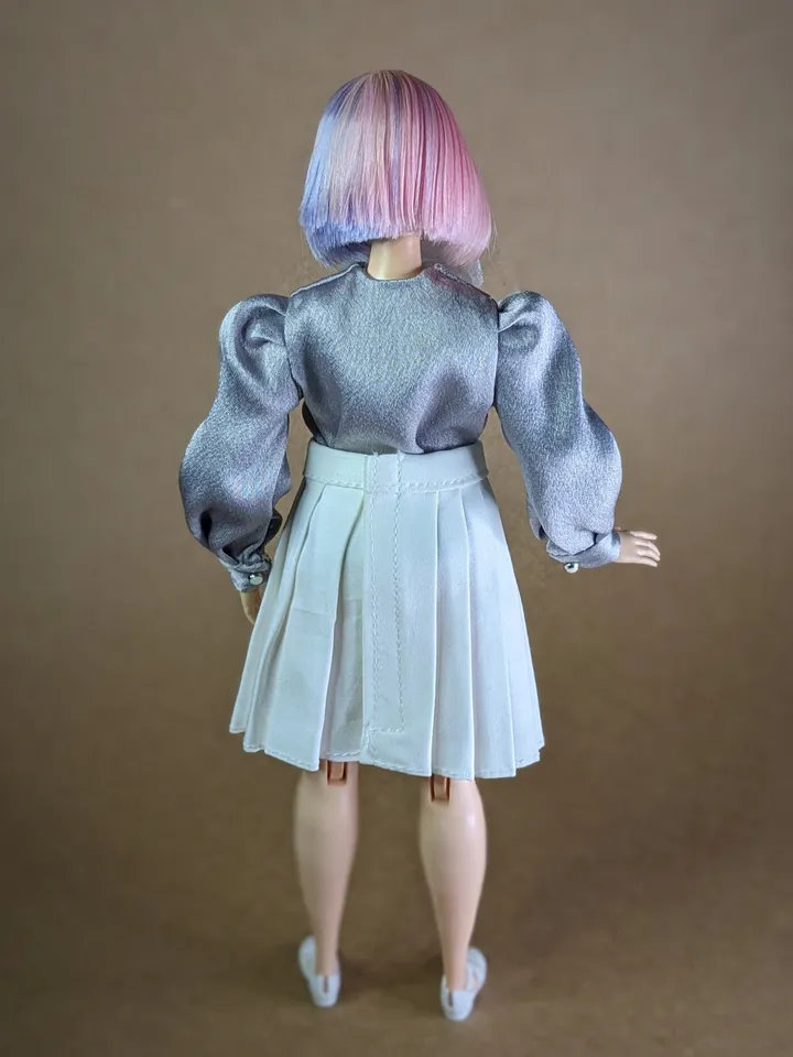 Handmade silk gray bow blouse for 1/6 scale fashion female dolls