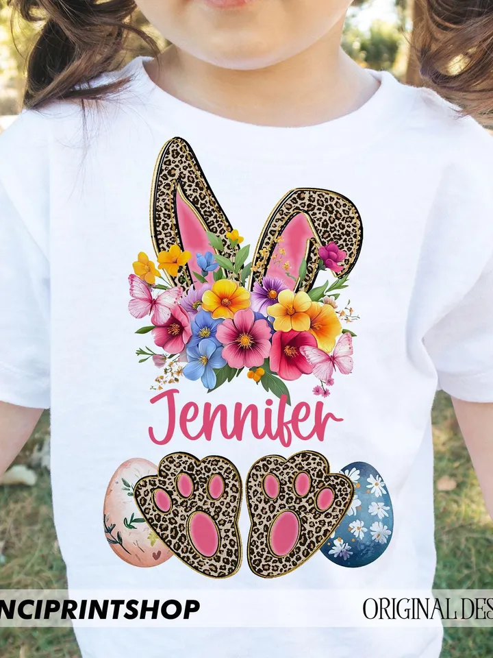 Custom Name Easter Bunny Png,Happy Easter png,Leopard print bunny pink inside ears,Girls Easter png, Easter Bunny png,Easter png,Spring png
