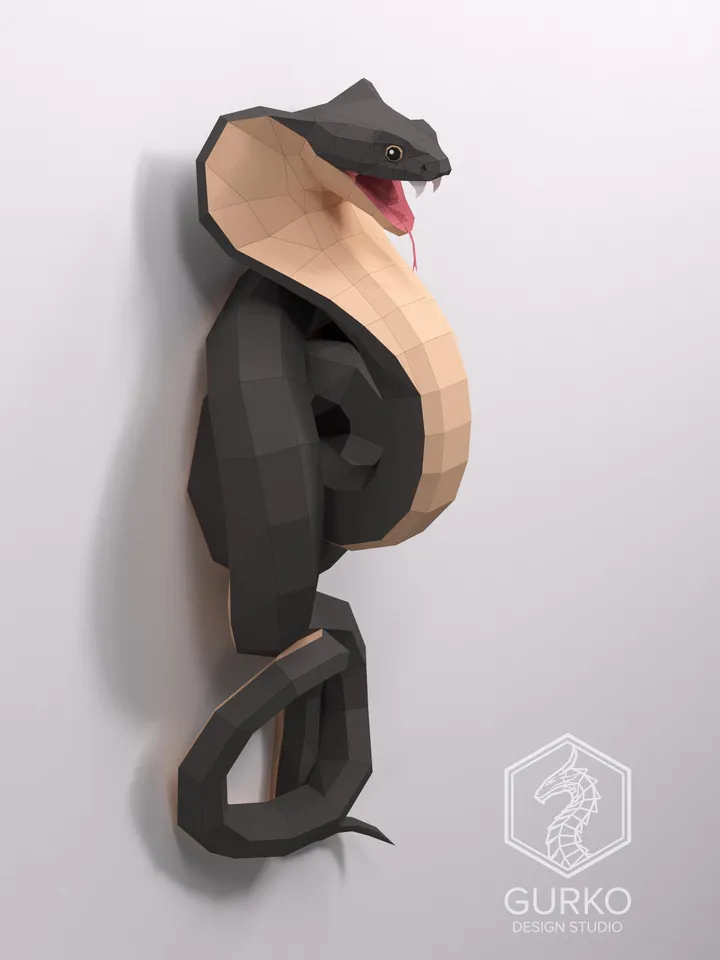 Papercraft Cobra On The Wall, Snake, Digital Template, PDF Download, Gurko, 3D Low Poly, Pepakura, Origami Sculpture, Paper Decor, DIY Gift