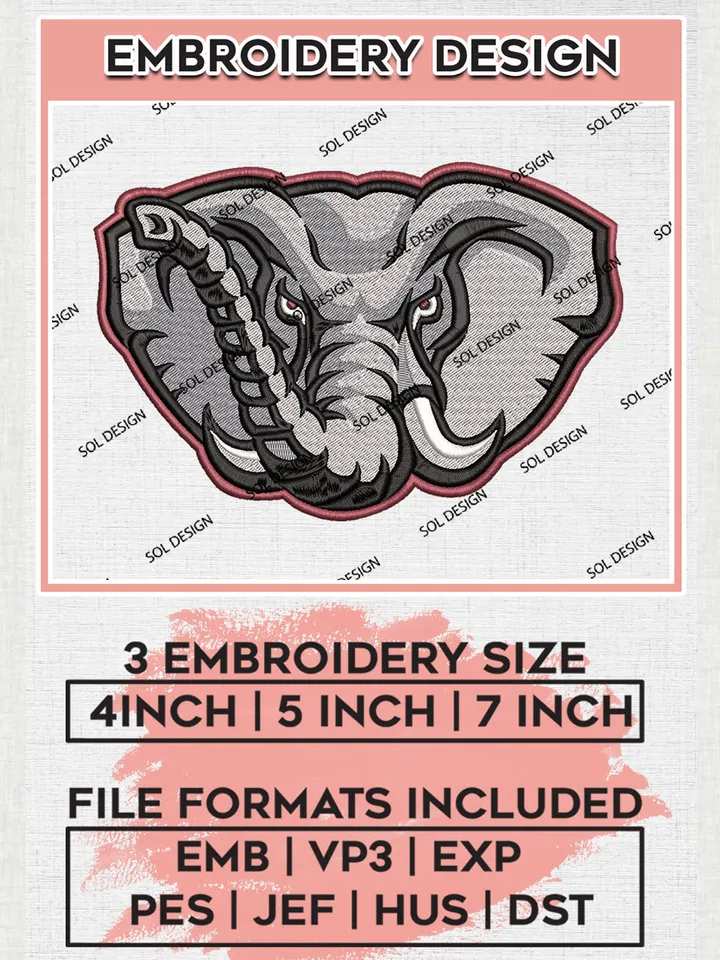 Alabama Crimson Tide Embroidery Designs, NCAA Logo Machine Embroidery Files, NCAA Alabama Crimson Tide Logo, NCAA Embroidery Designs, Machine Embroidery Designs, Digital Download