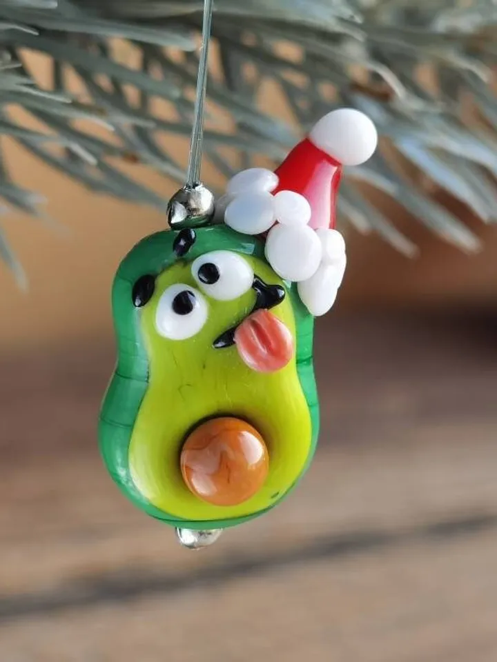 KAWAII AVOCADO ornament avocado figurine Miniature Avocado Glass Vegetable beads Miniature animals Decor Christmas tree ornament
