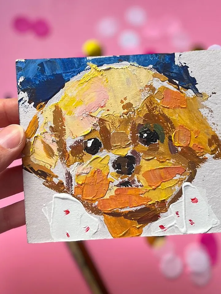 Puppy Painting Original Art Animal Art Impasto Oil Painting