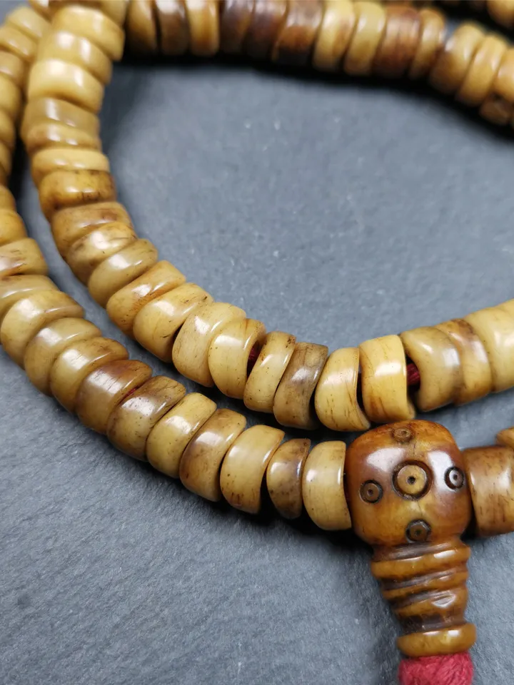 Gandhanra Original Tibetan Yak Bone Mala,Prayer Beads Necklace, Unique Wave Shape Beads,0.4"