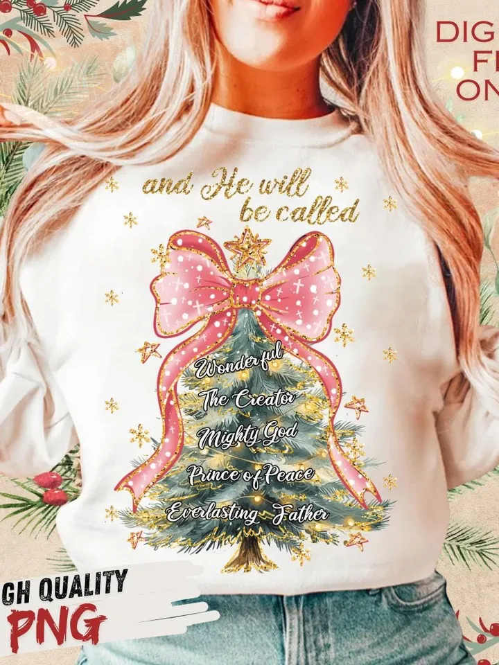 And He Will be Called, Oh Come Let Us Adore Him Png, Hand Drawn Christmas Tree Png, Christian Christmas, Jesus Cross Bow, Watercolor