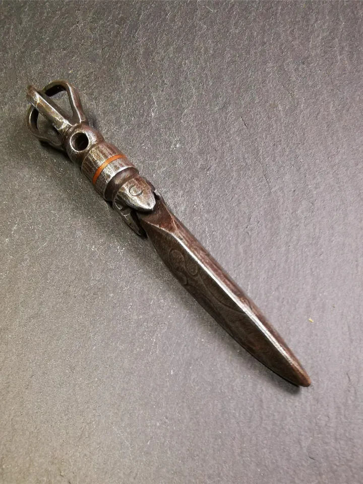 Gandhanra Handmade Tibetan Buddhist Ritual Implement - Kila -Dorje Phurba,Made of Cold Iron inlaid with Copper,3.9"